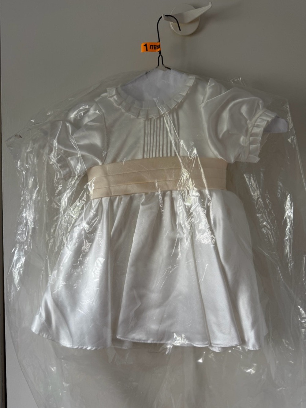 White Satin Flower Girl Dress with Ivory Sash
